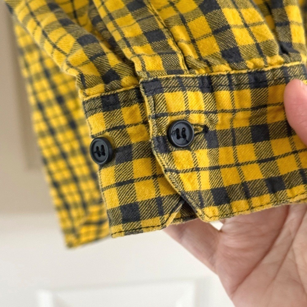 Gap Mens Flannel Button Down Shirt Yellow‎ Black Check Plaid Cotton Medium - Picture 5 of 10